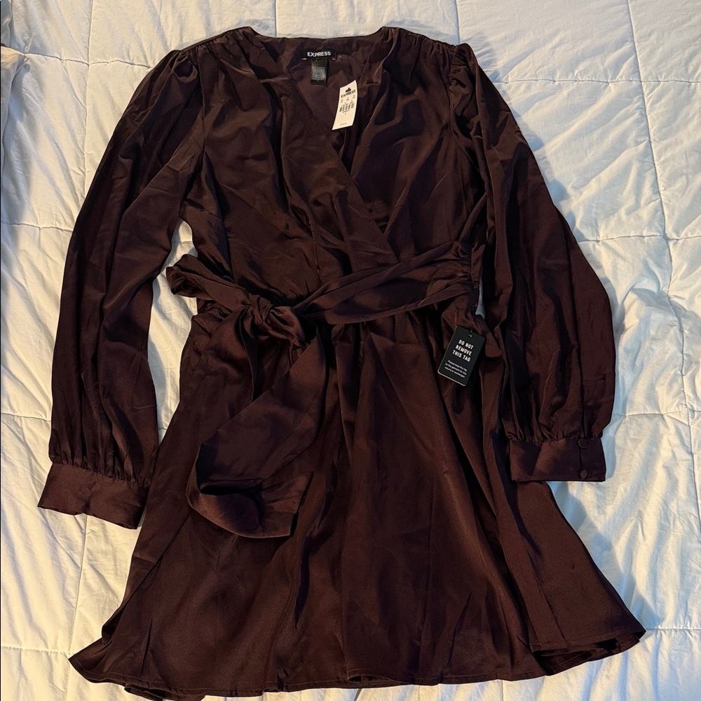 Express Dark Brown/wine Wrap Dress Satin